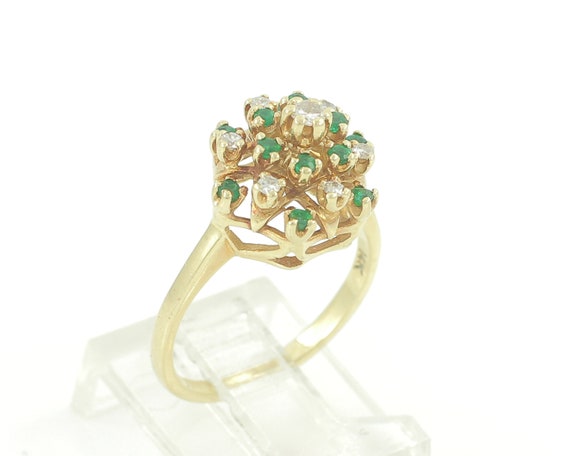 Vintage 14K Diamond Emerald Cluster Ring, 1960s R… - image 8