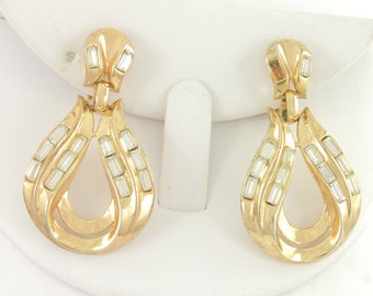 Vintage Trifari Rhinestone Dangle Earrings, Alfred Phillipe Trifarium Baguette Rhinestone Drop Earrings, 1950s Trifari Drops,Vintage Jewelry