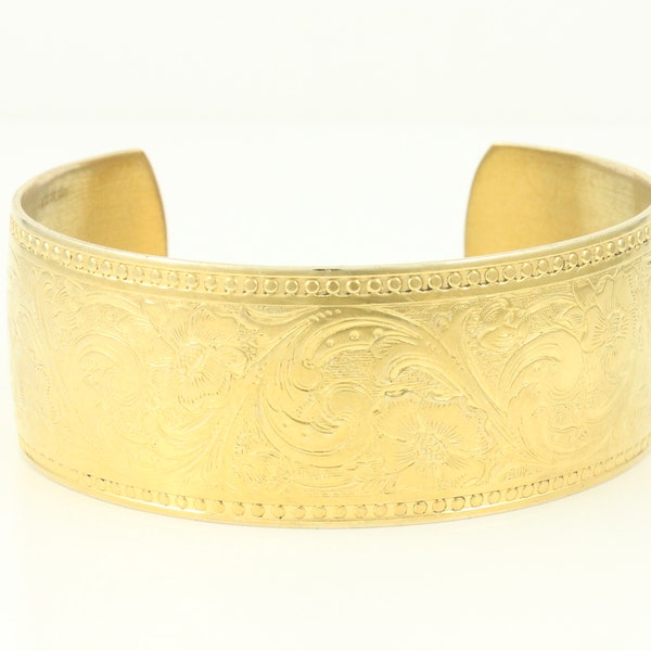 Vintage Etched Art Nouveau Gold Filled Cuff Bracelet, WE Hayward Floral 10K GF Wide Cuff, Hayward Poppy Scroll Cuff Bracelet,Vintage Jewelry