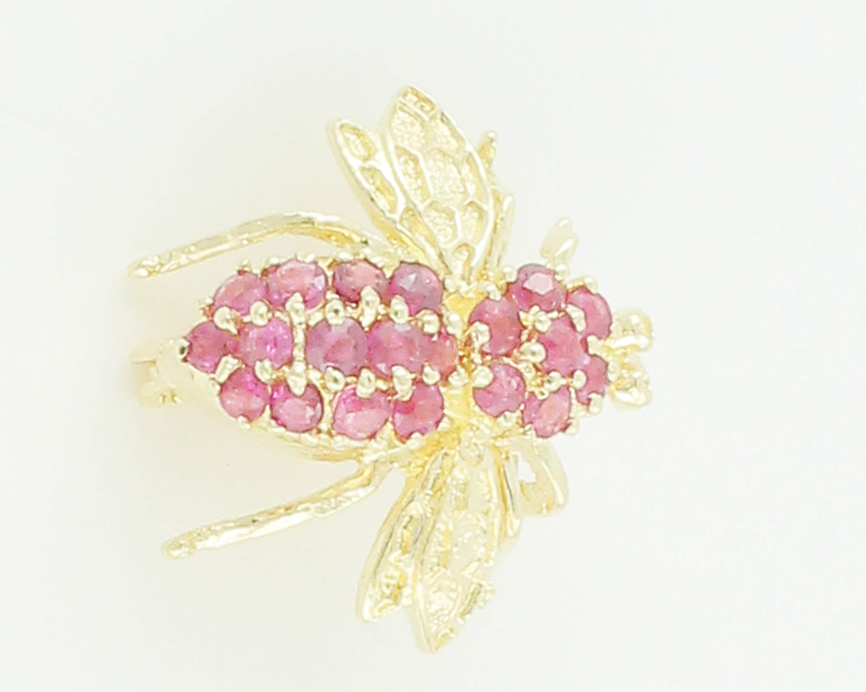 14K Gold Ruby Bee Pin Yellow Gold Enhanced Ruby Honey Bumble Bee