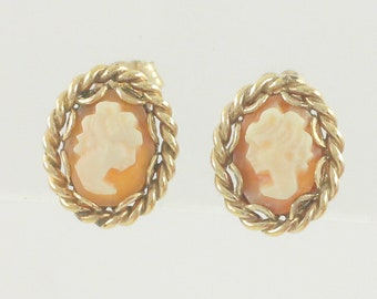 Vintage Cameo Earrings, 14K Gold Shell Cameo Studs, 14K Hand Carved Shell Cameo Studs, Mid Century Fifties Cameo Earrings, Vintage Jewelry