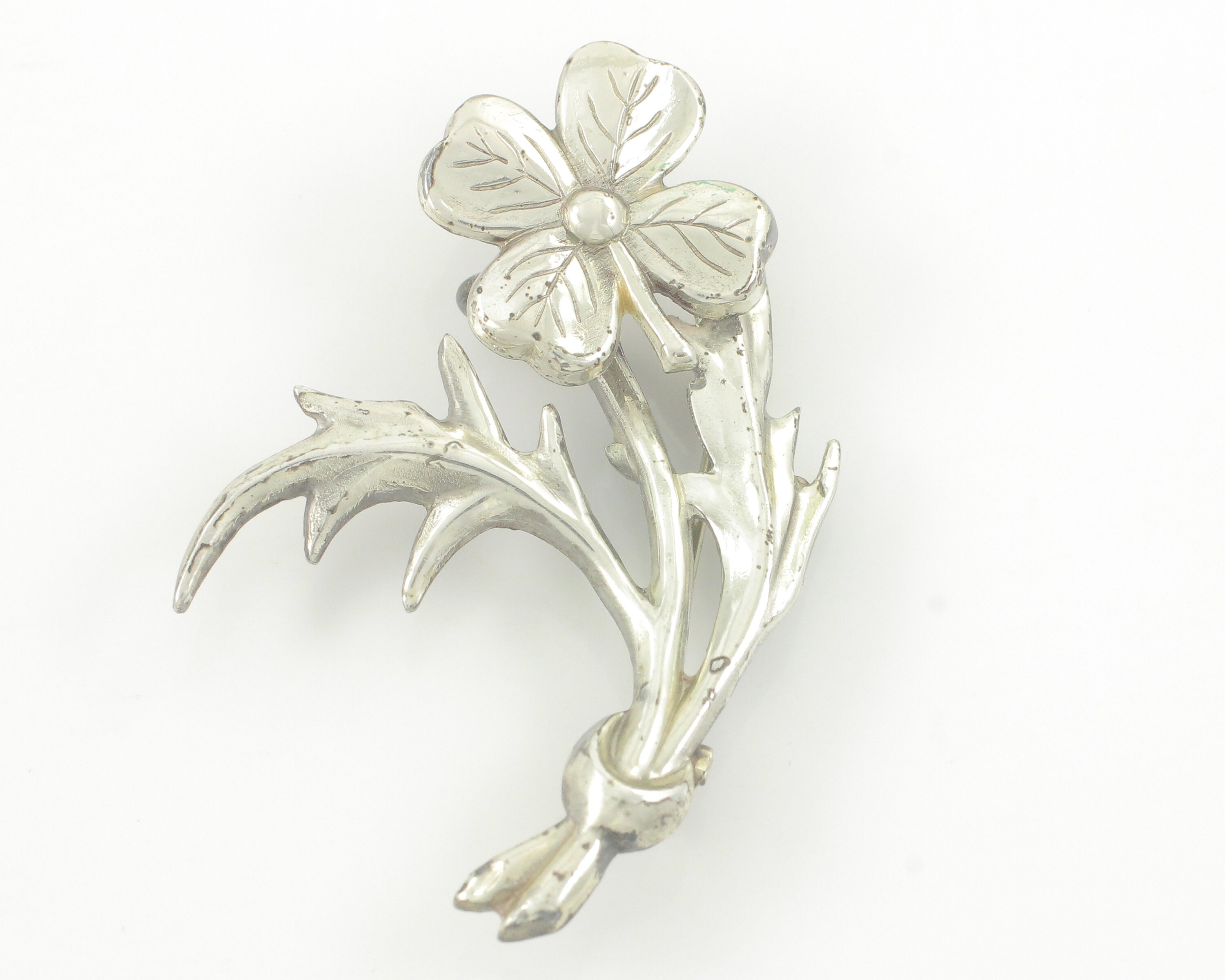 Jewel Art Sterling Flower & Leaf Brooch