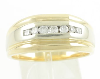 Vintage Mans 14K Channel Set Diamond Ring, Gents 14K Two Tone Gold .25 CT Diamond Band, Size 12.75 Diamond Ring circa 1990, Vintage Jewelry