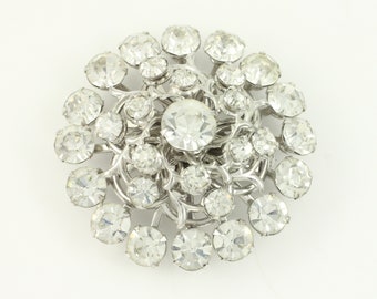 Vintage Domed Clear Rhinestone Silver Tone Brooch, 60s Layered Tiered Cluster Rhinestone Pin, Vintage Dome Rhinestone Pin, Vintage Jewelry