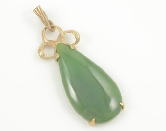 Vintage Jade 9 KT Gold Pendant, Vintage 9 CT New Zealand Jade Pendant, 375 Gold Nephrite Jade Necklace Pendant, Vintage Jewelry