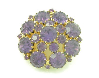 Vintage Purple Rhinestone Dome Brooch, Vintage Round Purple Rhinestone Pin, Purple Rhinestone Boutonniere, Vintage Jewelry,Estate Jewelry
