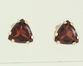 Vintage 10K Almandite Garnet Earrings, 1980s 10K Triangle Cut Garnet Stud Earrings, Garnet 10K Earrings, January Birthstone, Vintage Jewelry