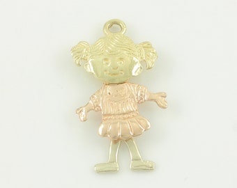 Vintage 14K Tricolor Girl Charm, 14K White Yellow Rose Gold Moving Girl Charm, 14K Tricolor Articulated Little Girl Pendant, Vintage Jewelry