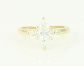 Vintage 14K Marquise Cubic Zirconia Solitaire Ring, Vintage 14K Gold CZ Engagement Ring, Size 6 14K Diamonique CZ Ring, Vintage Jewelry