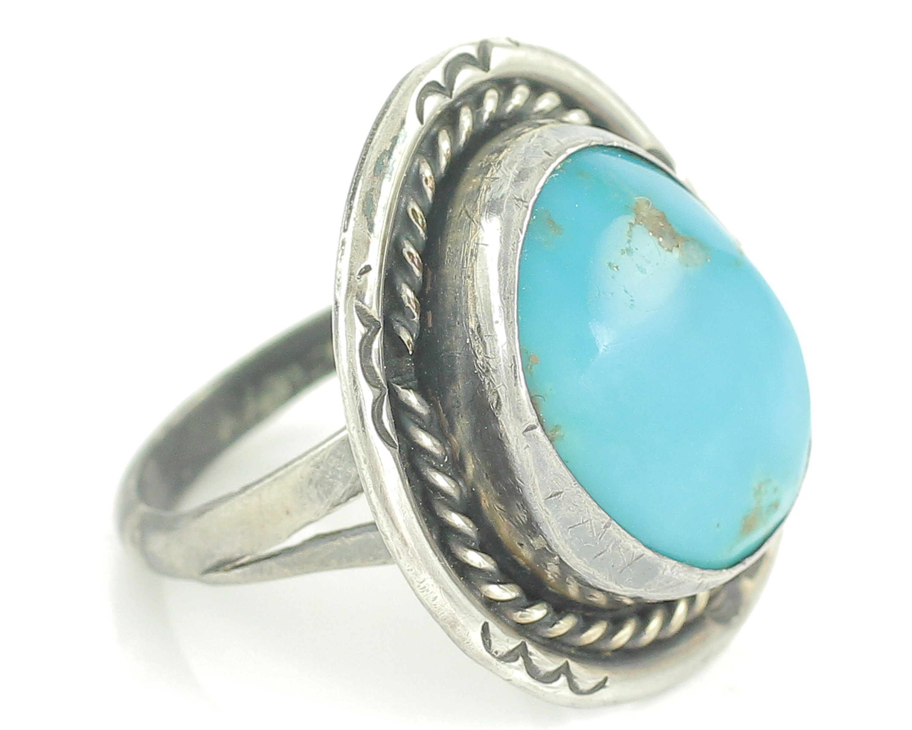 Sterling Silver Turquoise Statement Ring Vintage Southwestern Hand