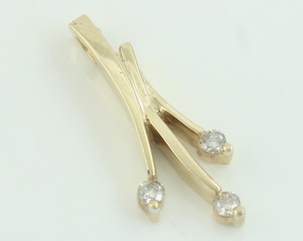 Vintage 14K .15 CT Diamond Modernist Necklace Pendant, 14K Diamond Charm, Vintage Diamond Pendant, 3 Diamond 14K Pendant, Vintage Jewelry