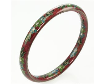 Vintage Cloisonne Bracelet, Vintage Dark Red Floral Cloisonne Bangle, Chinese Cloisonne Enamel Bracelet, Vintage Jewelry, Estate Jewelry