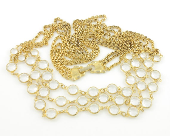 Vintage Goldette Crystal Necklace: Gold Tone Rolo Chain, 30 Inch
