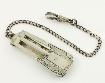 Vintage Silverplate Belt Clip Slide Watch Chain, Art Deco Pocket Watch Accessory, Wolverine Silverplate Pocket Watch Chain, Vintage Jewelry