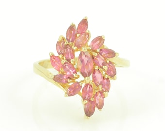 Vintage 14K Pink Tourmaline Cluster Ring, Tourmaline 14K Solid Gold Clyde Duneier Ring, 1990s October Birthstone Ring Size 7,Vintage Jewelry