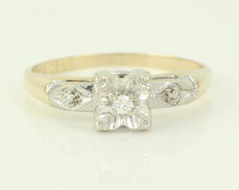 Vintage 14K Gold .08 CT Diamond Illusion Head Solitaire Ring, Vintage Diamond Engagement Ring, 14K Diamond Promise Ring, Vintage Jewelry