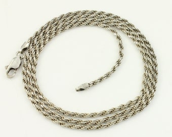 Vintage 925 Sterling Rope Chain 24 Inch, 1980s Solid Sterling Rope Chain Necklace, Italy 925 Rope Chain 2.2mm 24in 10.8g, Vintage Jewelry