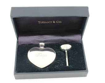 Vintage Tiffany Sterling Perfume Bottle, Tiffany Sterling Silver Heart Perfume and Funnel, Tiffany Perfume in Original Box, Engraved Faye