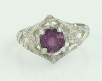 Tiny Vintage Sterling Purple Glass Baby Ring, Sterling Silver Uncas Crystogem Baby Ring, 1930s Sterling Purple Glass Ring, Vintage Jewelry