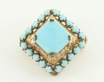 Vintage Czechoslovakia Blue Glass Brooch, Vintage Faux Turquoise Glass Small Czech Pin, Forties Czechoslovakia Brooch, Vintage Jewelry