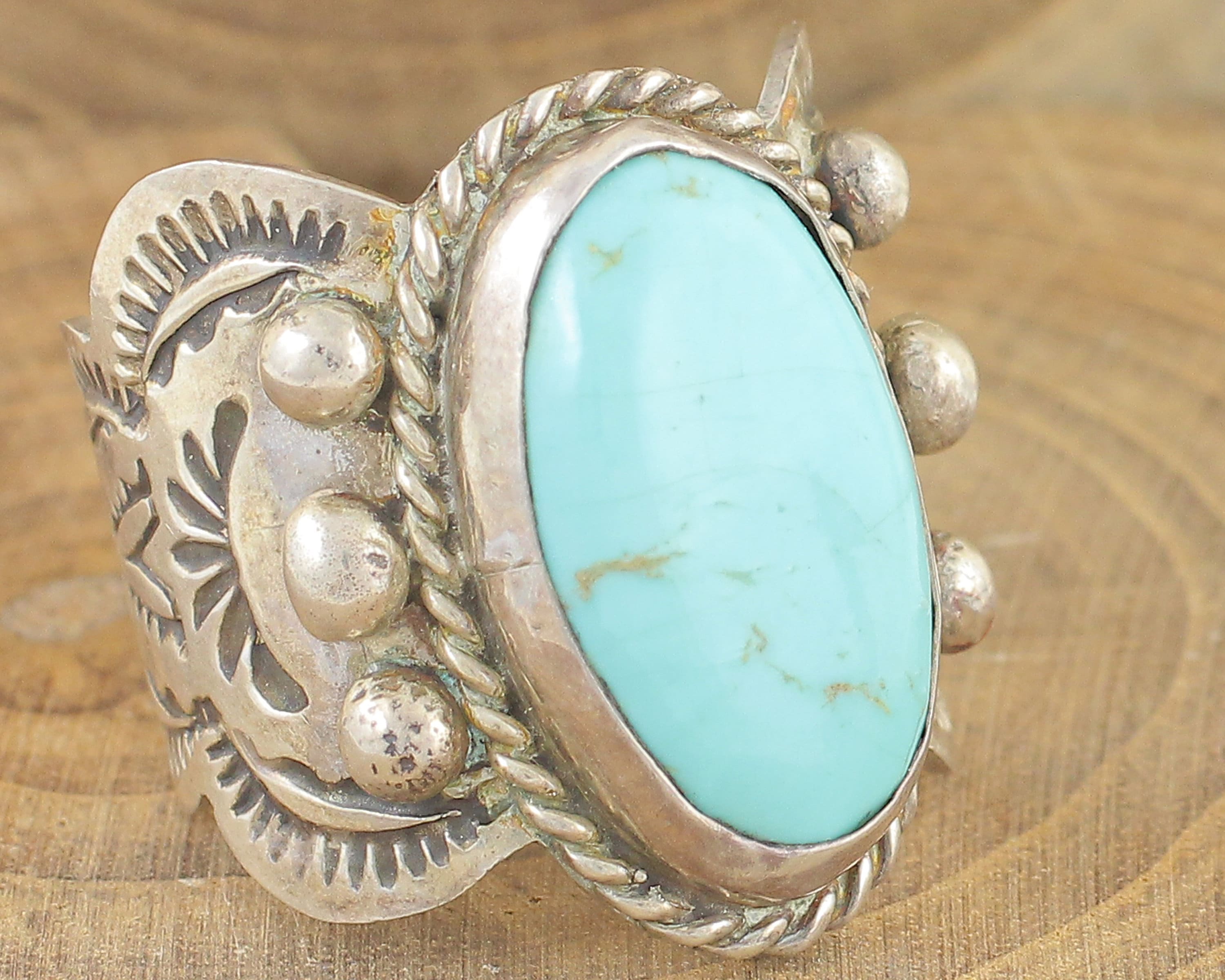 Massive Hand Carved Green Turquoise Sterling Silver Ring Massive Hand Carved Green Turquoise Sterling Silver Ring