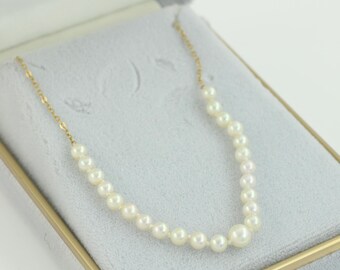 Vintage Akoya Cultured Add A Pearl 14K Knotted Necklace, 1990s 14K Gold Pearl Necklace, June Pearl Birthstone Necklace, Vintage Jewelry