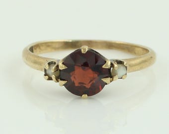 Antique 14K Garnet Colored Paste Pearl Ring, Victorian 14K Garnet Colored Glass Pearl Ring, Victorian Size 4 1/2 Ring, Vintage Jewelry
