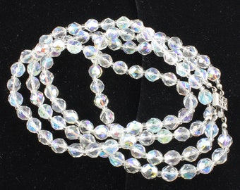 Vintage Aurora Borealis Crystal Bead Necklace, Vintage Double Strand Crystal Beads, Vintage Wedding Necklace, Vintage Jewelry,Estate Jewelry