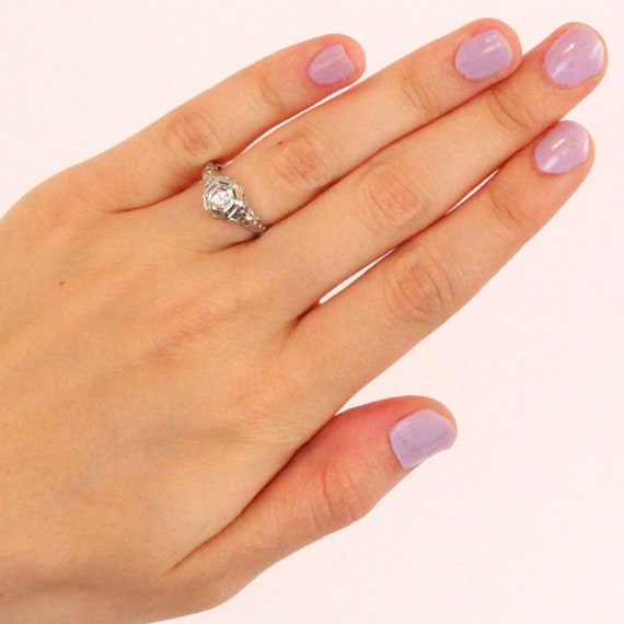 Vintage Engagement Ring, Vintage Art Deco 14K Whi… - image 7