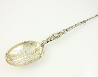 Antique Sterling Silver Gilt George V Anointing Spoon, 1910 Sterling Coronation Spoon London 1910 99g 10 1/4" Long,British Royal Memorabilia