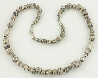 Vintage Sterling Silver Modernist Beaded Necklace, Vintage Artisan 925 Silver Bead Necklace 10" or 21.5", 925 Silver Beads, Vintage Jewelry