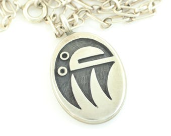 Vintage Hopi Overlay Sterling Pendant Necklace, Southwestern Sterling Double Sided Pendant, Hopi Sterling Silver Necklace, Vintage Jewelry