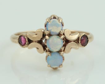 Antique 14K Opal Garnet Ring, Victorian 14K Opal Garnet Ring, October Birthstone Ring, Vintage 14K Gold Opal Garnet Ring, Vintage Jewelry