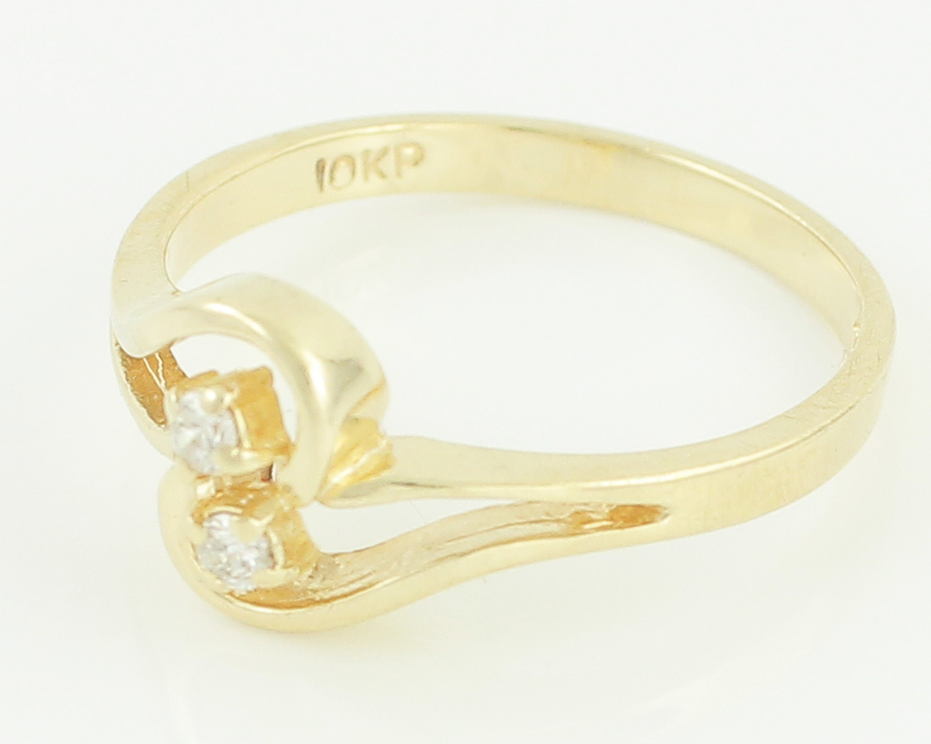 Eighties 10K Gold .10 CT Diamond Bypass Ring Dainty 1980s Yellow Gold
