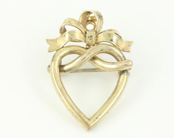 Vintage Heart Ribbon Bow Rolled Gold Plate Brooch, Antique Luckenbooth Brooch, Victorian Rolled Gold Plate Witch's Heart Pin,Vintage Jewelry