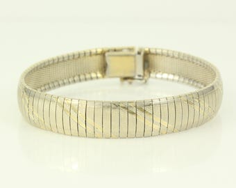 Vintage Sterling Vermeil Textured Omega Bracelet, 1980s Sterling Silver Flexible Bangle, 925 Silver Omega Bracelet 7 1/4", Vintage Jewelry