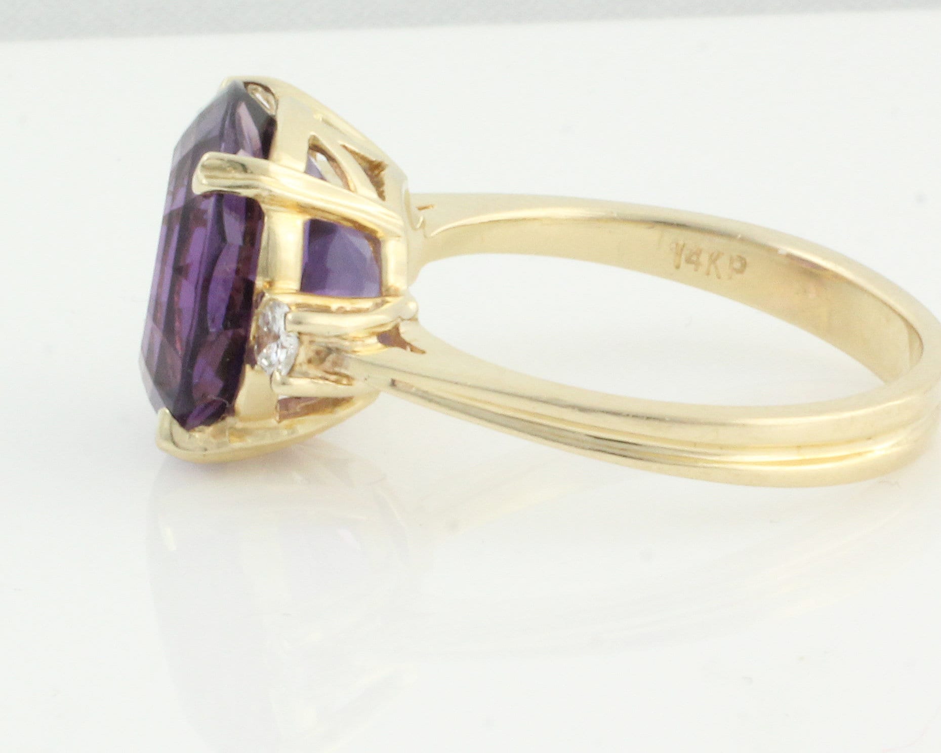 Amethyst Diamond Ring 14K Yellow Gold 5 CT Round Amethyst .10 CT TW