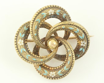 Antique 14K Blue Enamel Flower Love Knot Pin, Vintage 14K Gold Forget Me Not Enamel Brooch, 14K Enamel Flower Lace Pin, Vintage Jewelry