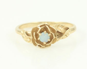 Vintage 14K Opal Triplet Rose Ring, Dainty 14K Yellow Gold Opal Triplet Ring, Vintage 14K Gold Flower Ring Size 5.5, Vintage Jewelry