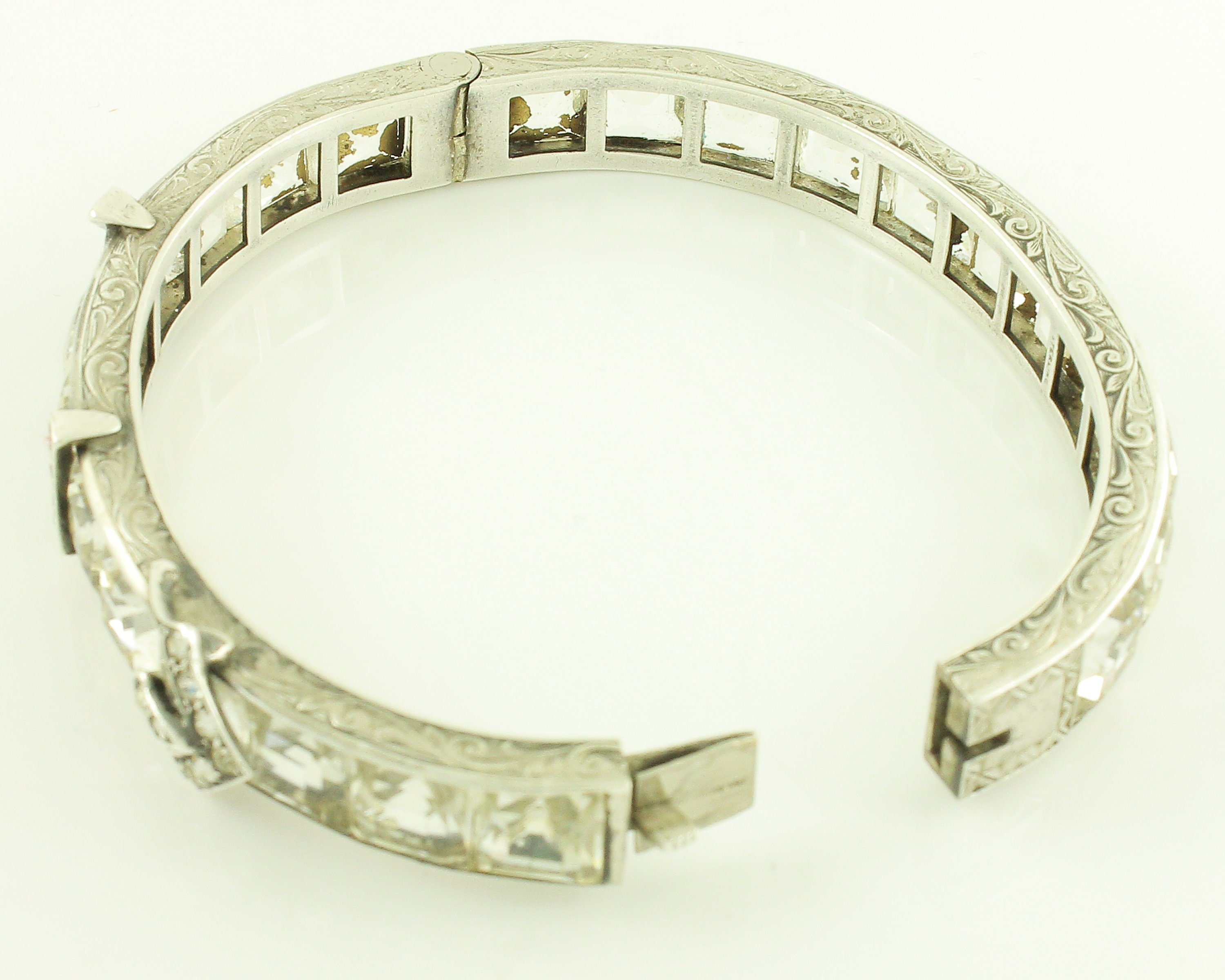 Antique Sterling Rhinestone Buckle Bangle Bracelet Edwardian Art Deco Silver Hinged Bracelet