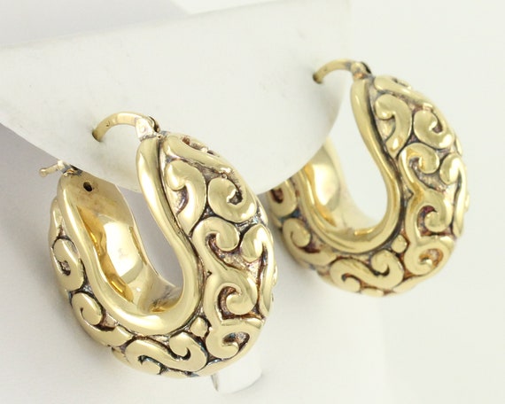 Vintage Chunky Sterling Vermeil Hoop Earrings, Ye… - image 1