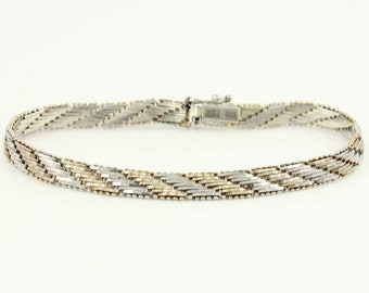 Vintage Sterling 2 Tone Brick Weave Bracelet, 1980s Sterling Silver Gold Wash Bracelet, 925 Silver Bracelet 7 1/4" Long, Vintage Jewelry