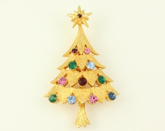 Vintage Mylu Rhinestone Christmas Tree Pin, Mid Century Modern Rhinestone Christmas Tree Brooch, Vintage Mylu Christmas Pin, Vintage Jewelry