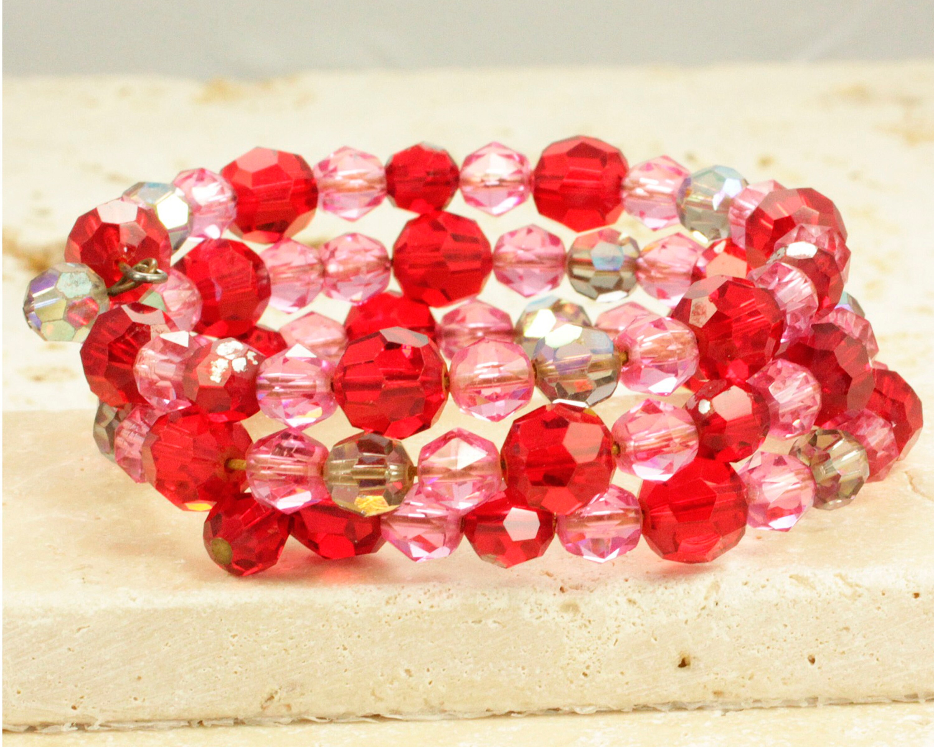 Red Heart Glass Crystal Beads, Glass Heart Beads, Valentines Day