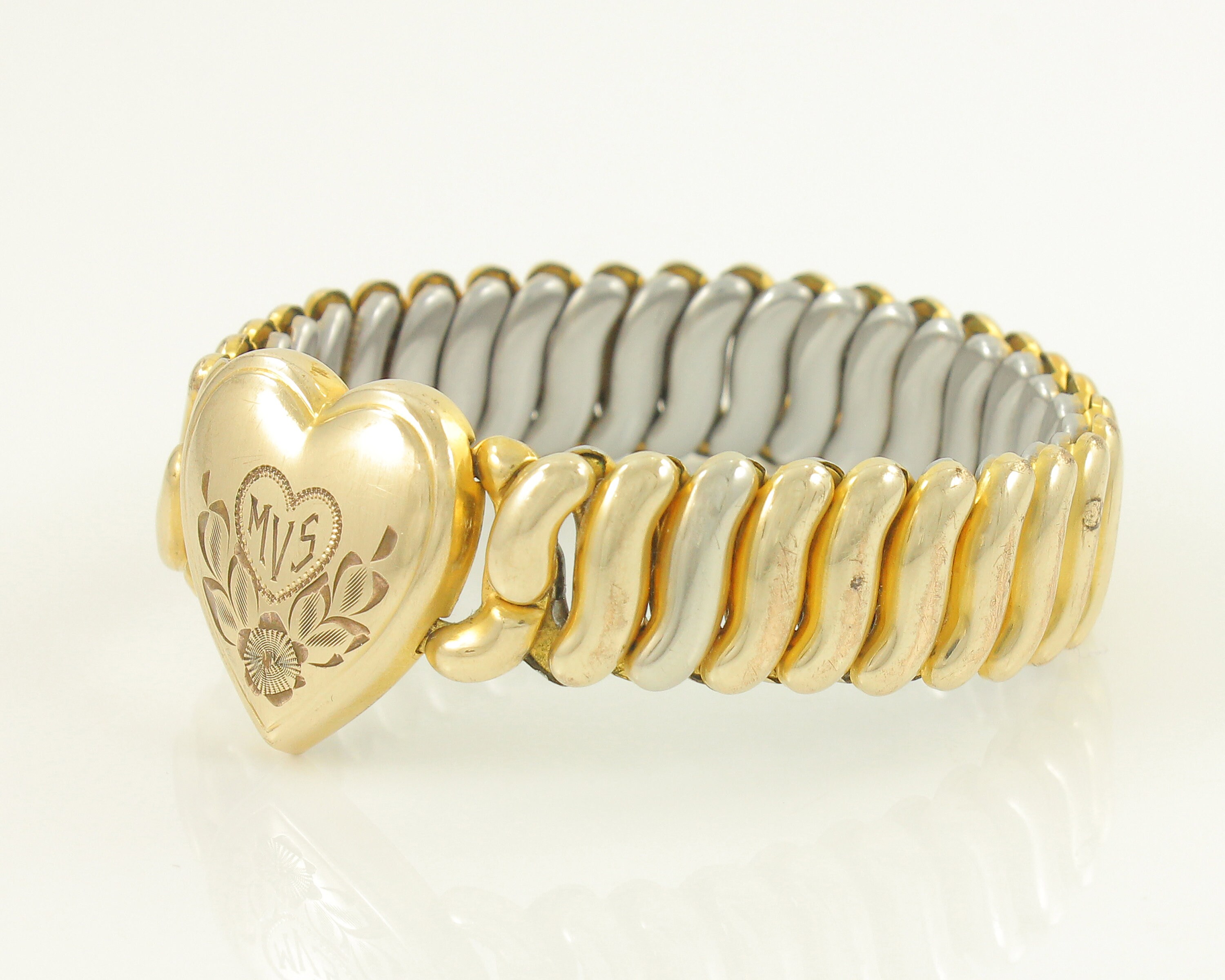 Vintage Sweetheart Bracelet WWII Bigney Gold Filled Heart