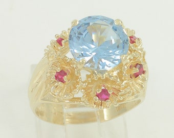 Vintage 14K Lab Created Blue & Red Spinel Flower Ring, Vintage 14K Floral Statement Ring with Lab Created Blue Red Spinels, Vintage Jewelry