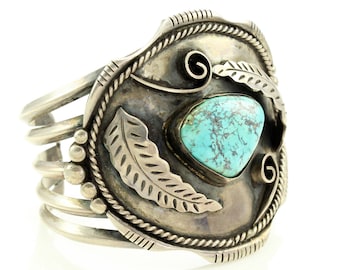 Vintage Sterling Silver Turquoise Cuff Bracelet, Large Vintage Southwestern Turquoise Cuff, New Old Stock Silver Jewelry, Vintage Jewelry