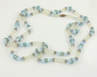 Vintage Foil Sugar Glass Bead Necklace, 1950s Pale Blue Frosted Crystal Necklace, Vintage Blue Glass Necklace TO RESTRING, Vintage Jewelry