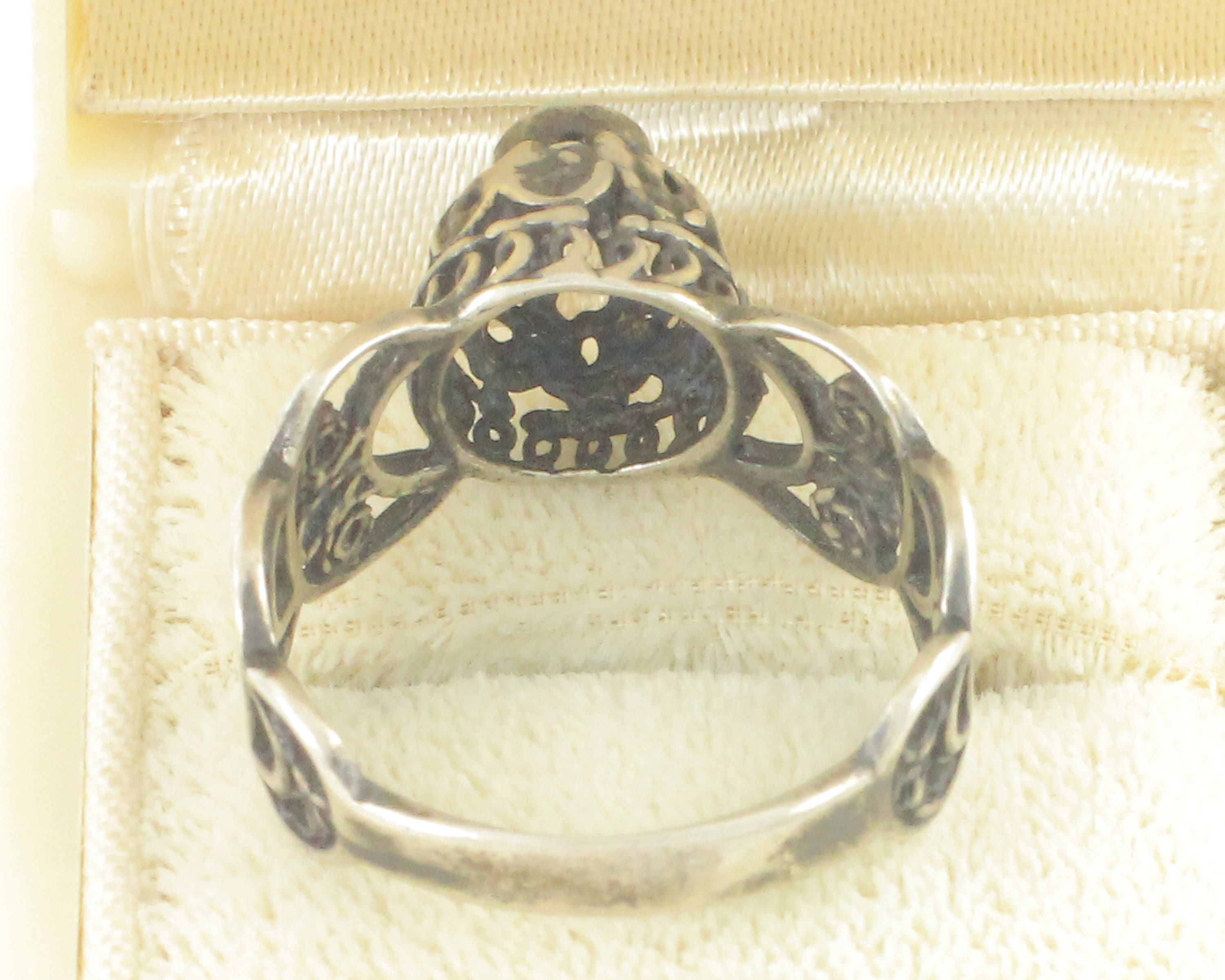 Vintage Silver Filigree Turquoise Ring, High Profile Dome 