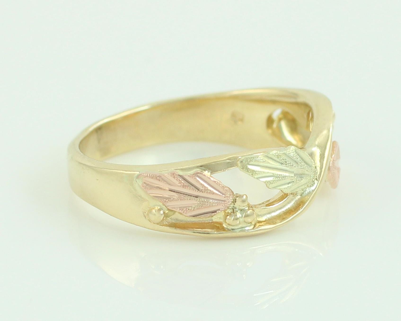 Vintage 10K Black Hills Gold Ring, Leaf Berry Tri-Color 10K Gold Band ...